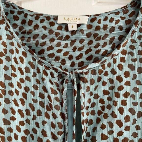 Laura Petites Teal Animal Print Metallic Short Sleeve Blouse 8 - Picture 3 of 15